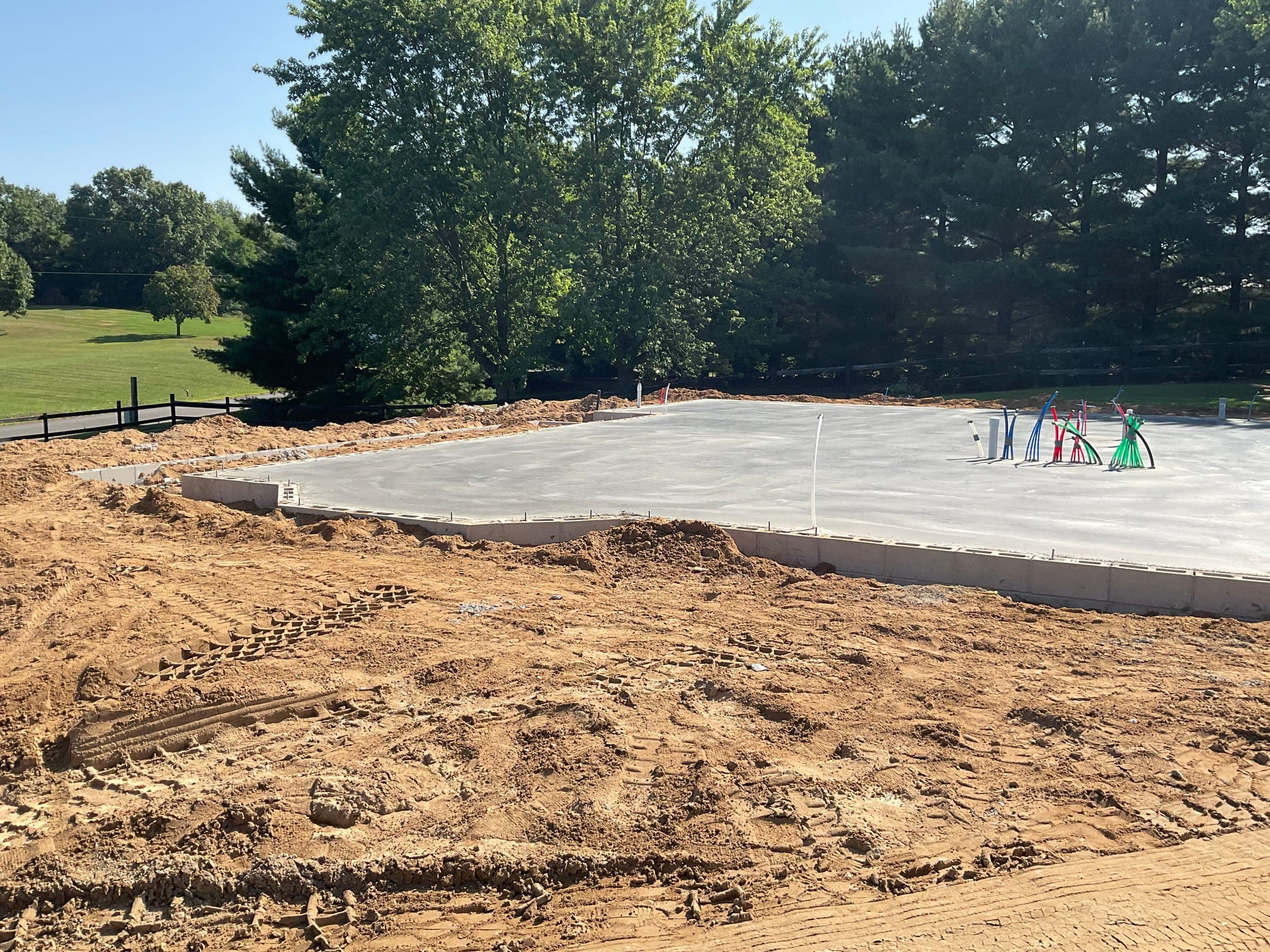 Close-up of poured concrete foundation for new home construction in Indiana